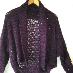 Chunky Crocheted Open Cardi By Express Purple SP